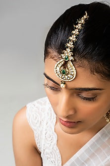 God Finish Green Kundan Polki Maangtikka