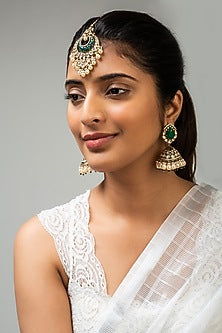 God Finish Green Kundan Polki Maangtikka