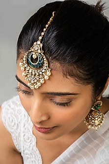 God Finish Green Kundan Polki Maangtikka