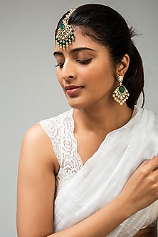 God Finish Green Stone & Kundan Polki Maangtikka