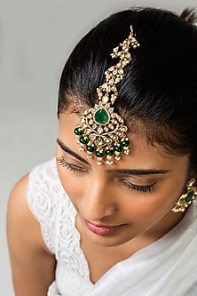God Finish Green Stone & Kundan Polki Maangtikka