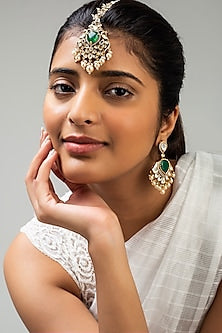 God Finish Green Stone & Kundan Polki Maangtikka