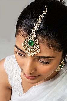 God Finish Green Stone & Kundan Polki Maangtikka
