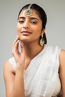 God Finish Green Stone & Kundan Polki Maangtikka