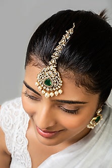 God Finish Green Stone & Kundan Polki Maangtikka