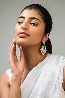 God Finish Green Stone & Kundan Polki Dangler Earrings