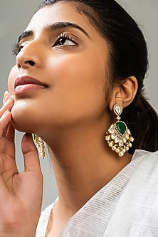 God Finish Green Stone & Kundan Polki Dangler Earrings
