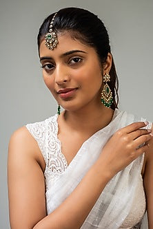 God Finish Kundan Polki & Green Stone Maangtikka