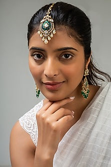 God Finish Kundan Polki & Green Stone Maangtikka