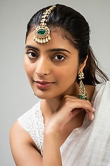 God Finish Kundan Polki & Green Stone Maangtikka