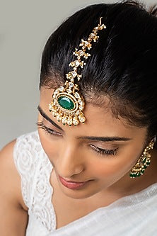 God Finish Kundan Polki & Green Stone Maangtikka