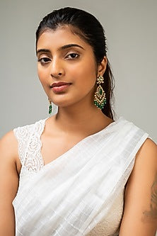 God Finish Kundan Polki & Green Stone Dangler Earrings
