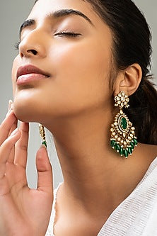 God Finish Kundan Polki & Green Stone Dangler Earrings
