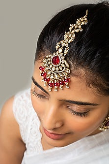 God Finish Kundan Polki & Green Stone Maangtikka