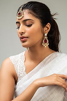 Gold Finish Kundan Polki & Red Stone Maangtikka