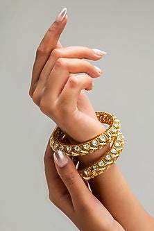 Gold Finish Kundan Polki & White Stone Openable Kada