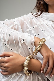 Gold Finish Kundan Polki & Blue Stone Openable Kada