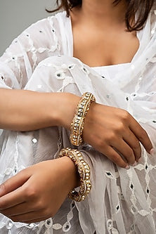 Gold Finish Kundan Polki & Red Stone Kada