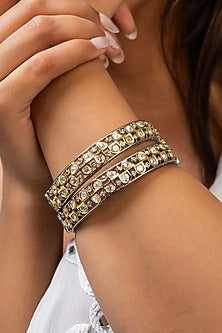 Gold Finish Kundan Polki & White Stone Kada