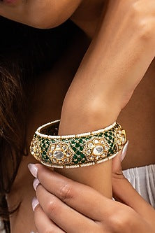 Gold Finish Green Kundan Polki Openable Kada