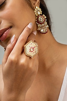 Gold Finish Kundan Polki & Multi-Colored Stone Ring