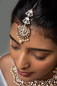 Gold Finish Kundan Polki & Red Stone Necklace Set
