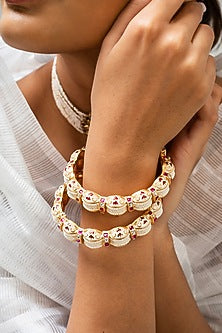 Gold Finish Kundan Polki Kadas (Set Of 2)