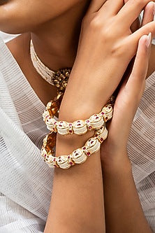 Gold Finish Kundan Polki Kadas (Set Of 2)