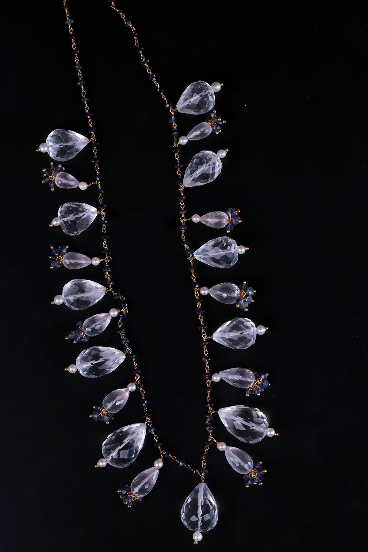Sapphire & Crystals Bead Drop Necklace 