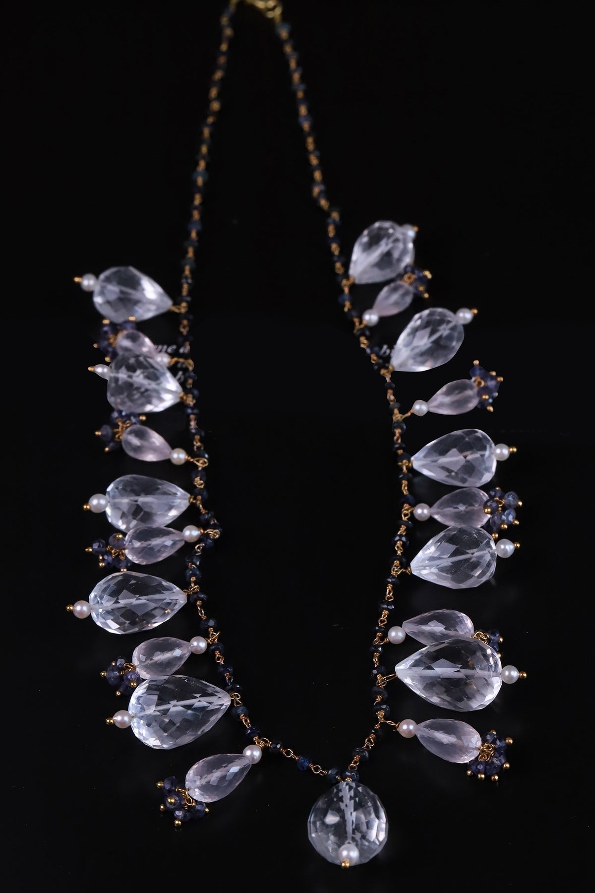 Sapphire & Crystals Bead Drop Necklace 