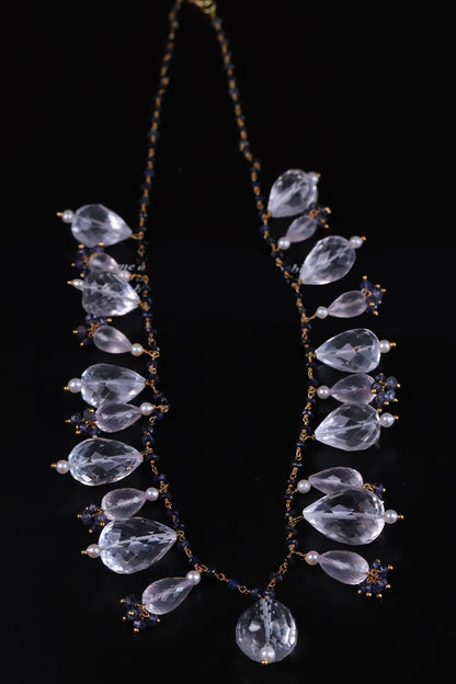Sapphire & Crystals Bead Drop Necklace 
