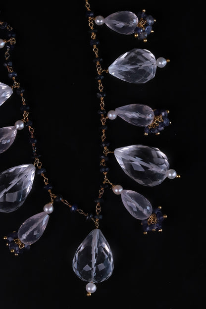 Sapphire & Crystals Bead Drop Necklace 