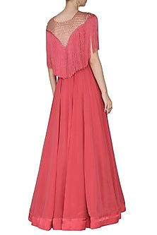 Carrot Red Embroidered Fringes Gown