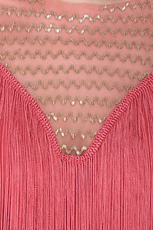 Carrot Red Embroidered Fringes Gown