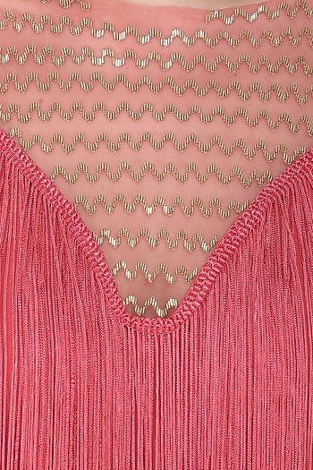 Carrot Red Embroidered Fringes Gown