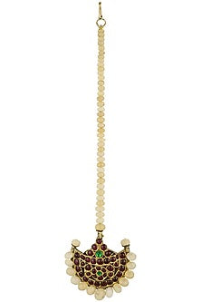 Gold Leafing Kempstone and Yellow Opal Maang Tikka
