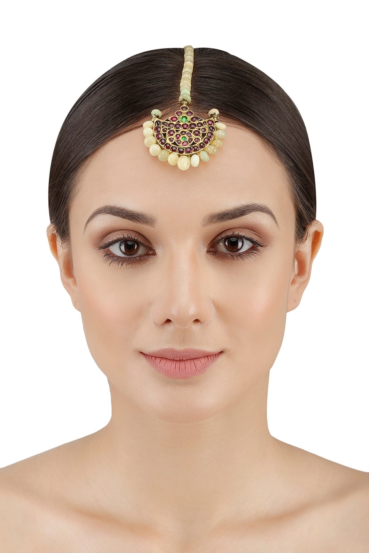 Gold Leafing Kempstone and Yellow Opal Maang Tikka