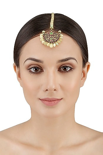 Gold Leafing Kempstone and Yellow Opal Maang Tikka