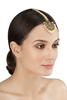Gold Leafing Kempstone and Yellow Opal Maang Tikka