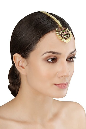 Gold Leafing Kempstone and Yellow Opal Maang Tikka