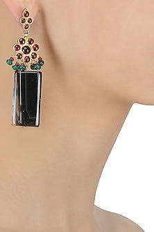 Gold Leafing Black Agate and Kempstones Earrings