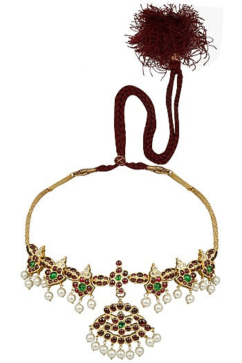 Gold Leafing Kempstone and Pearl Choker Necklace