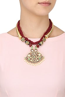 Gold Leafing Red-Green Kemp Stones and Agate Necklace