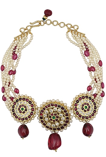 Ruby Pearl and Kempstone Multistrand Necklace