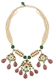 Gold Leafing Kemp Stone Multi-Jewel Stone Necklace