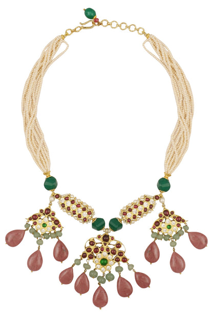 Gold Leafing Kemp Stone Multi-Jewel Stone Necklace