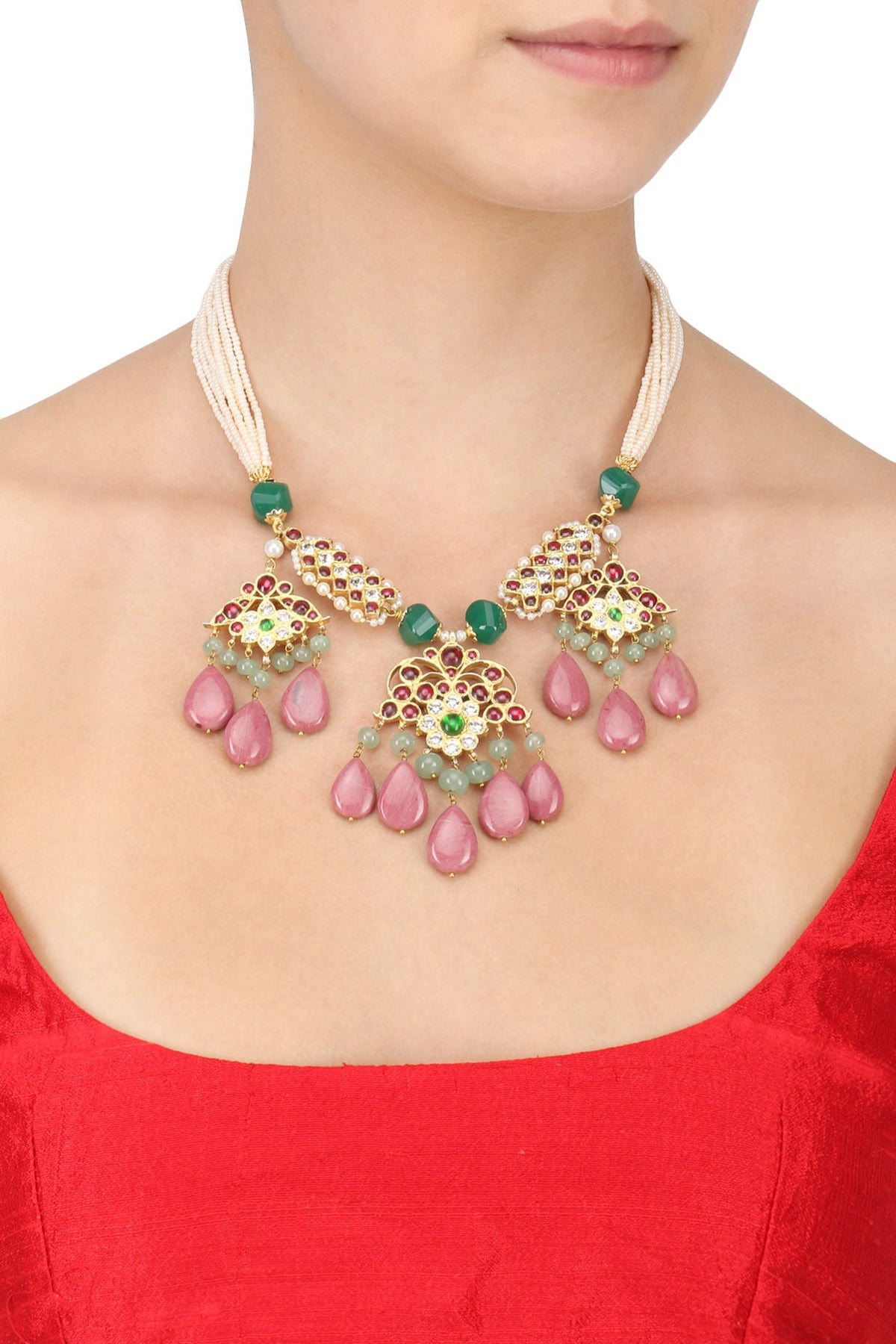 Gold Leafing Kemp Stone Multi-Jewel Stone Necklace