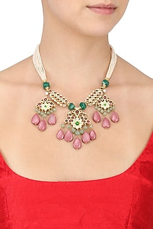 Gold Leafing Kemp Stone Multi-Jewel Stone Necklace