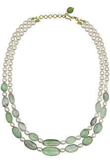 Florite and Pearl Double String Necklace