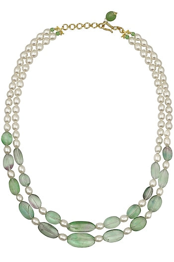 Florite and Pearl Double String Necklace